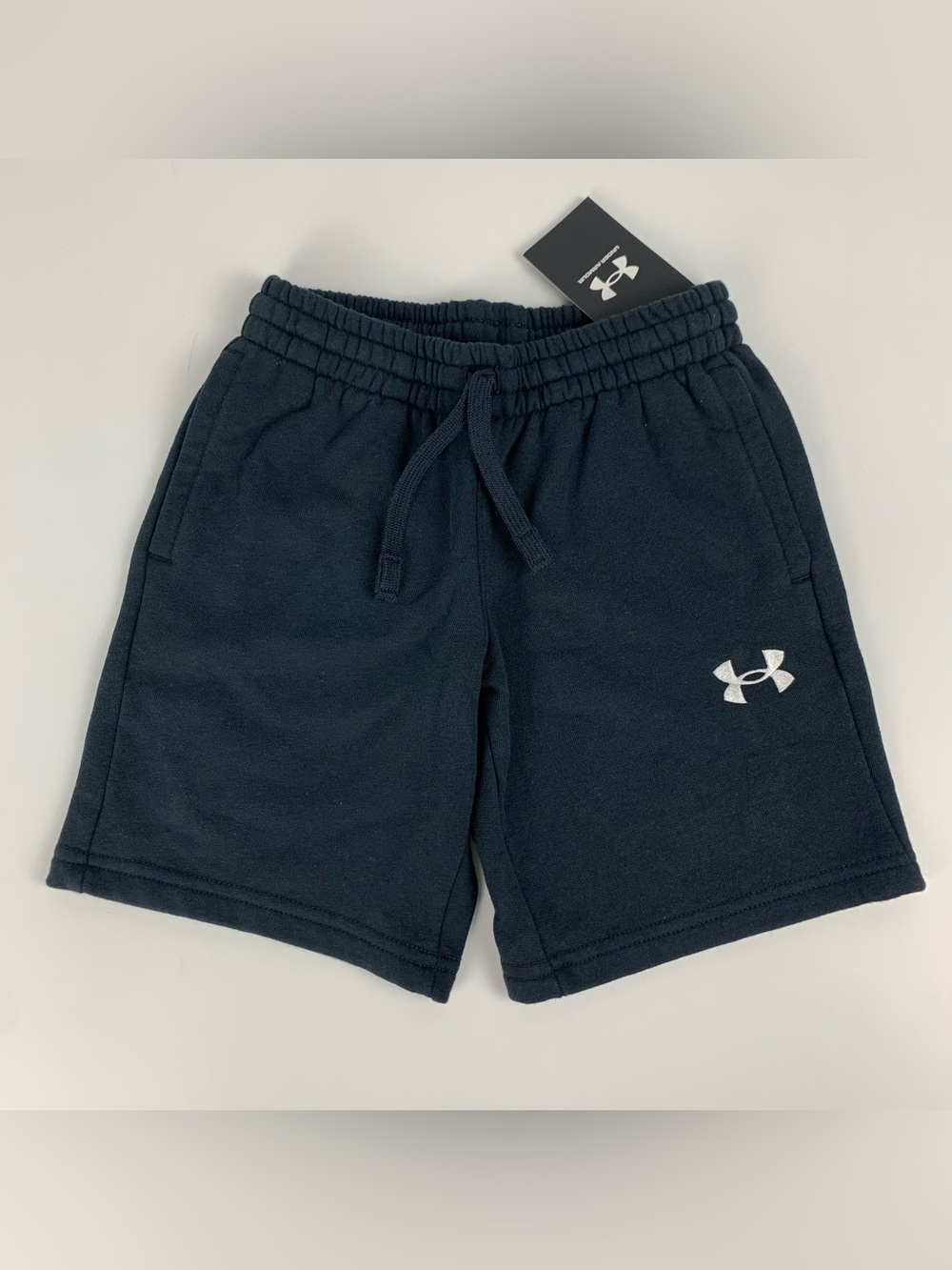 Under Armour Rival Fleece Shorts Black Drawstring Logo Youth Boys Size XS